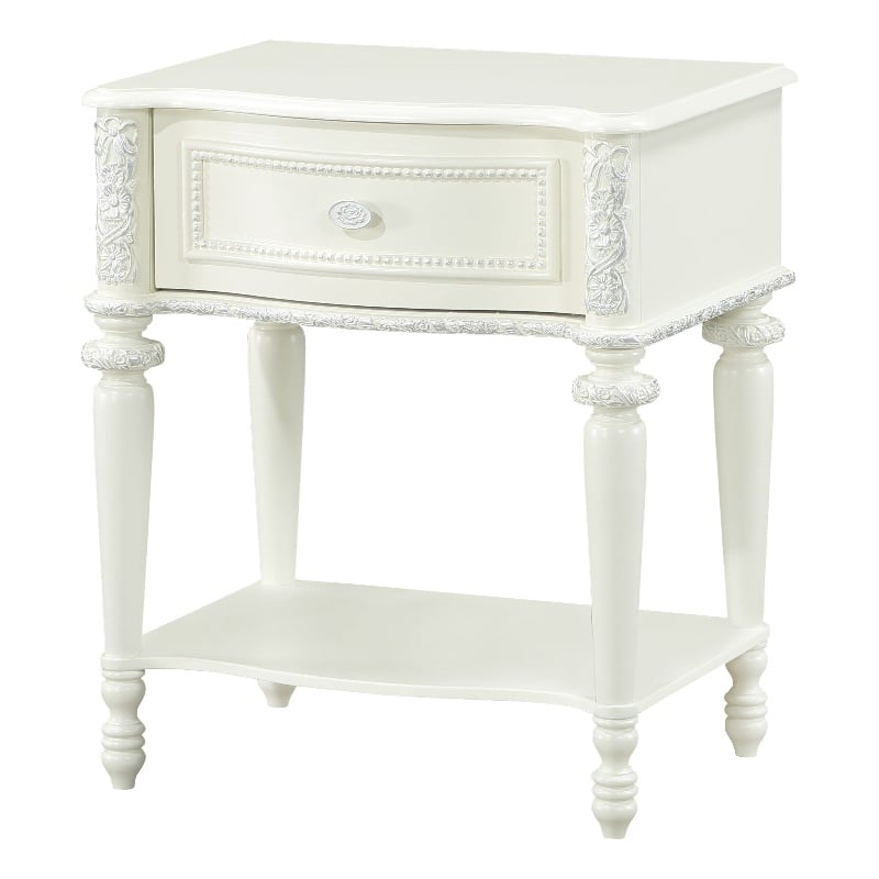 ACME Dorothy Transitional Wood 1 Drawer Nightstand in Ivory Finish