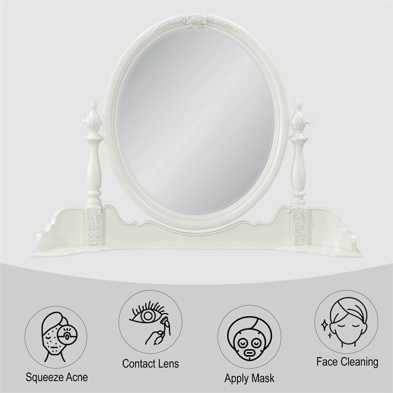 ACME Dorothy Transitional Wood Round-Shaped Mirror in Ivory Finish