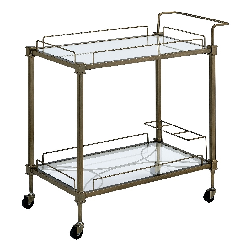 ACME Aditya Contemporary Metal Serving Cart in Mirrored and Antique Brass