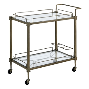 acme aditya contemporary metal serving cart in mirrored and antique brass