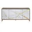 ACME Paavan Contemporary Wood Console Cabinet with White Marble Print in Oak