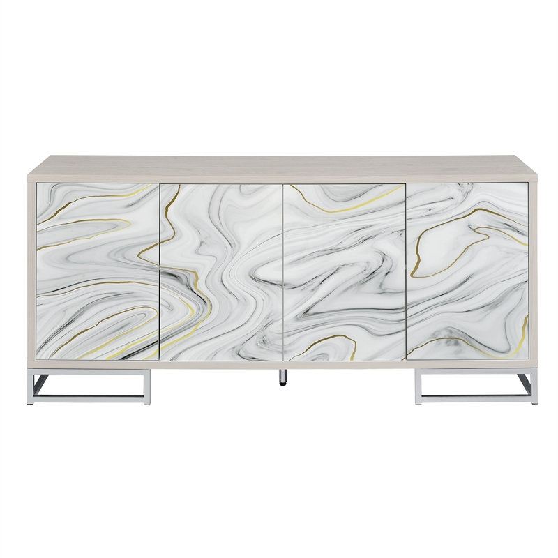 ACME Panos Contemporary Wood Console Cabinet with White Marble Print in Oak