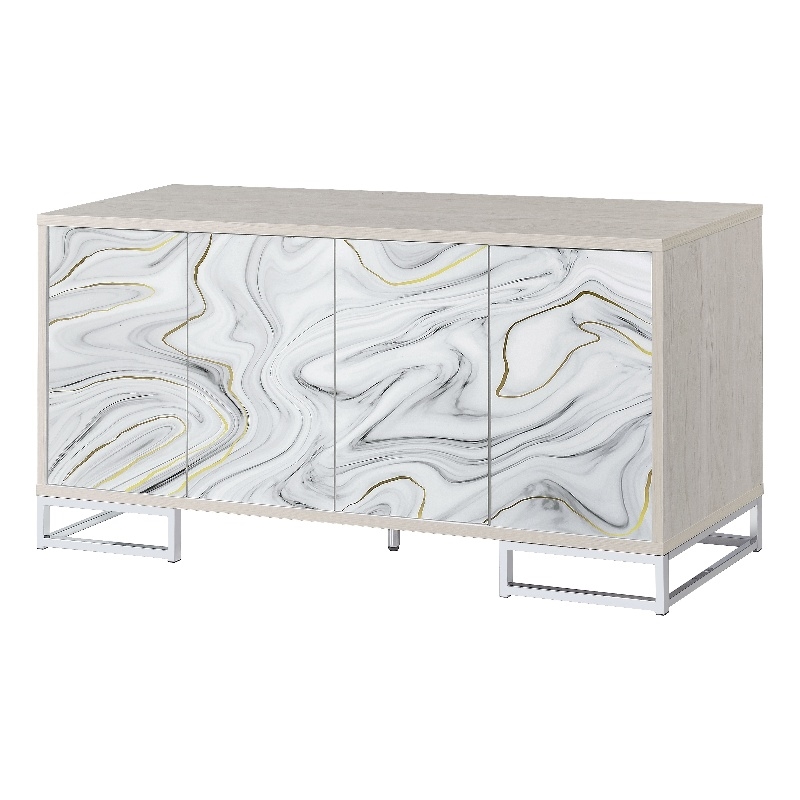 ACME Panos Contemporary Wood Console Cabinet with White Marble Print in Oak