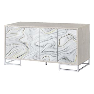 ACME Panos Contemporary Wood Console Cabinet with White Marble Print in Oak