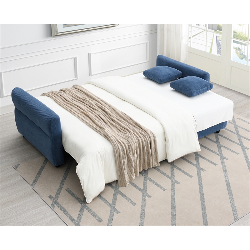 ACME Haran Contemporary Fabric 2 Pillows Sleeper Sofa in Blue
