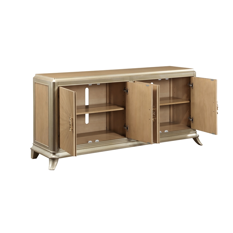 ACME Dodie Wood Console Cabinet in Natural Oak Sunburst and Taupe Champaign