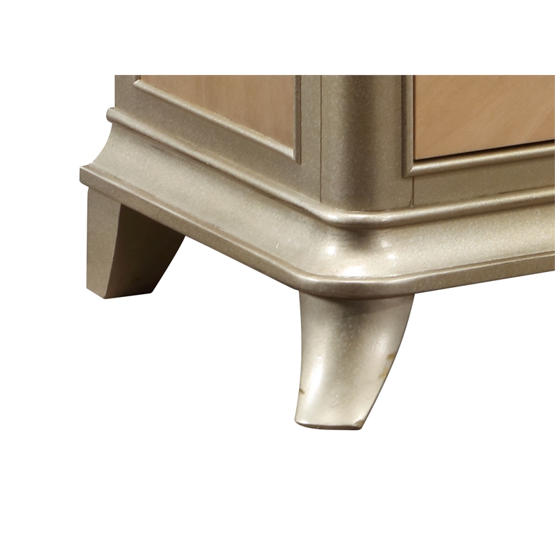 ACME Dodie Wood Console Cabinet in Natural Oak Sunburst and Taupe Champaign