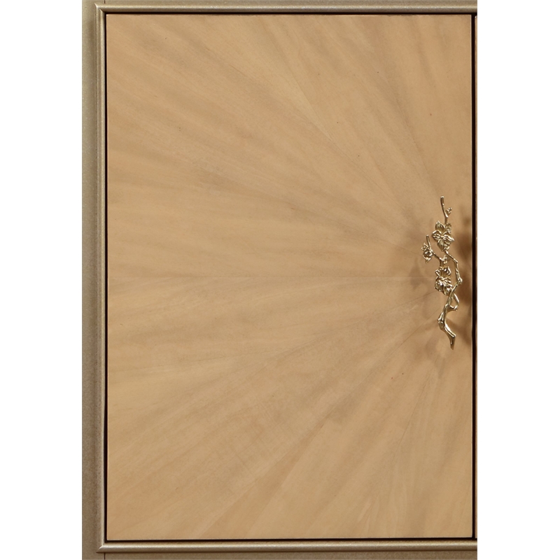 ACME Dodie Wood Console Cabinet in Natural Oak Sunburst and Taupe Champaign