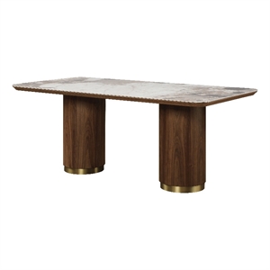 ACME Willene Contemporary Wood Dining Table with Ceramic Top in Walnut