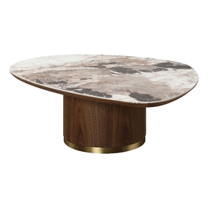 ACME Willene Contemporary Wood Coffee Table with Ceramic Top in Walnut
