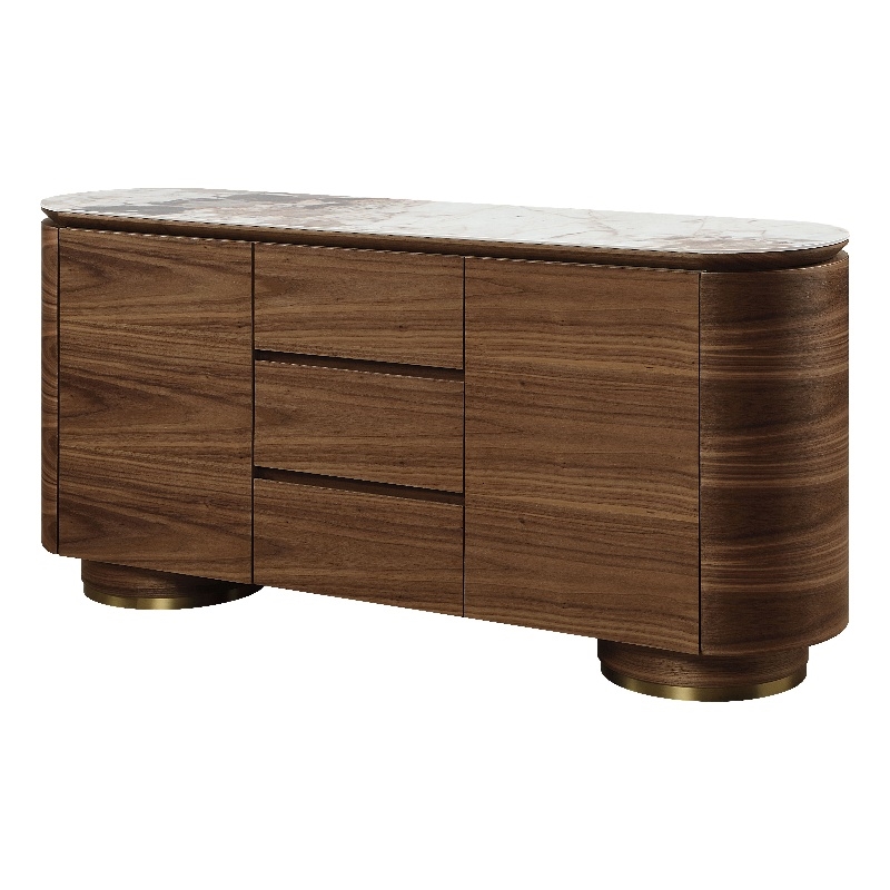 ACME Willene Contemporary Wood Server with Ceramic Top in Walnut/White