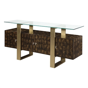 acme mabyn transitional wood console table in brass and antique brown