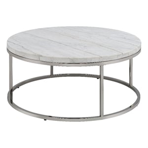ACME Zaidee Contemporary Metal Coffee Table with Marble Top in Nickel