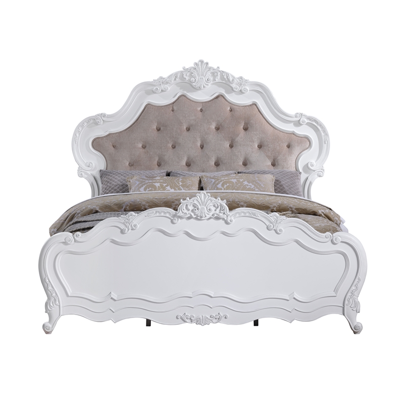 ACME Latisha Wood and Fabric Rectangular Eastern King Bed in Pure White