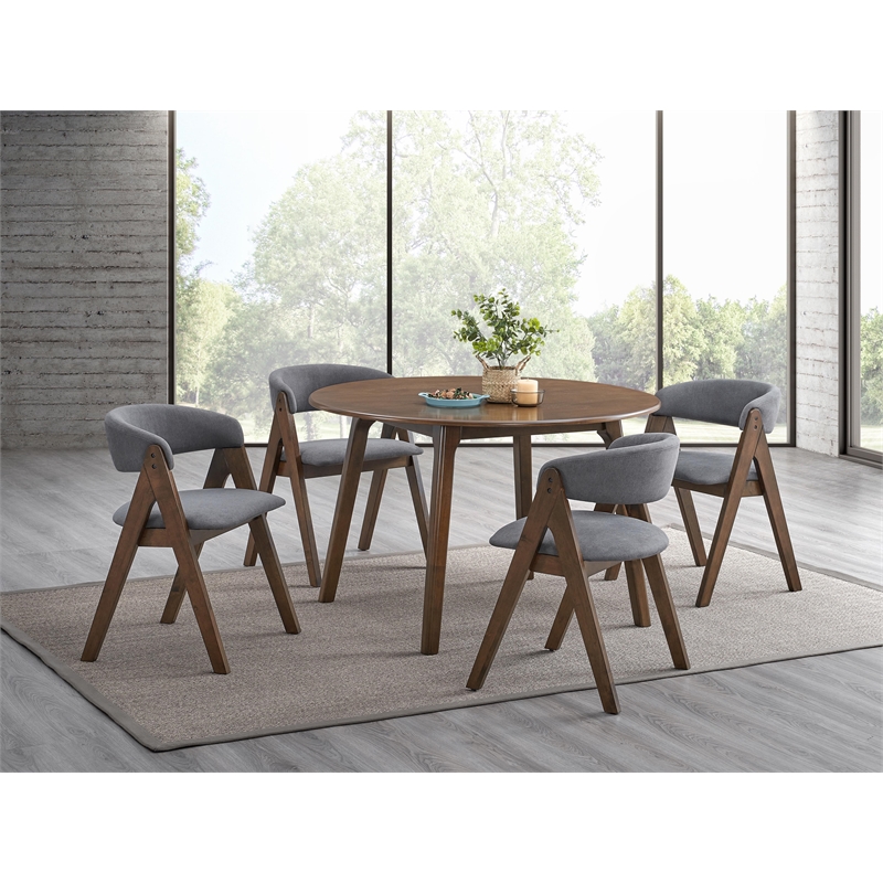 ACME Keiki Wood and Fabric Side Chair in Walnut and Gray (Set of 2)