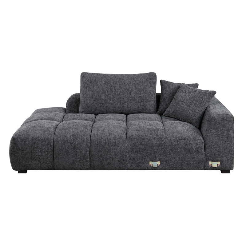 ACME Chosen Linen Fabric Upholstered Sectional Sofa with 3 Pillows in Gray