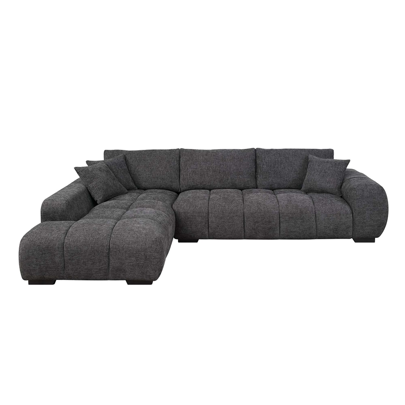 ACME Chosen Linen Fabric Upholstered Sectional Sofa with 3 Pillows in Gray