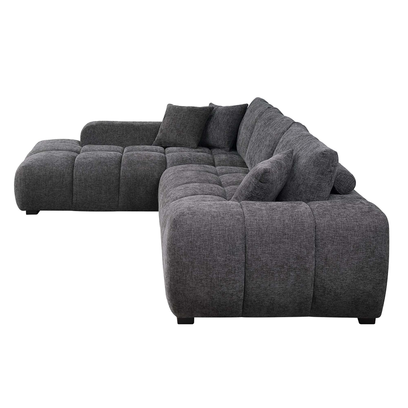 ACME Chosen Linen Fabric Upholstered Sectional Sofa with 3 Pillows in Gray