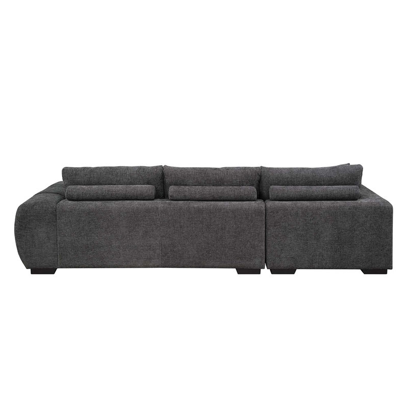 ACME Chosen Linen Fabric Upholstered Sectional Sofa with 3 Pillows in Gray