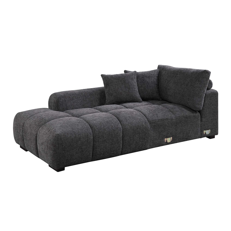 ACME Chosen Linen Fabric Upholstered Sectional Sofa with 3 Pillows in Gray