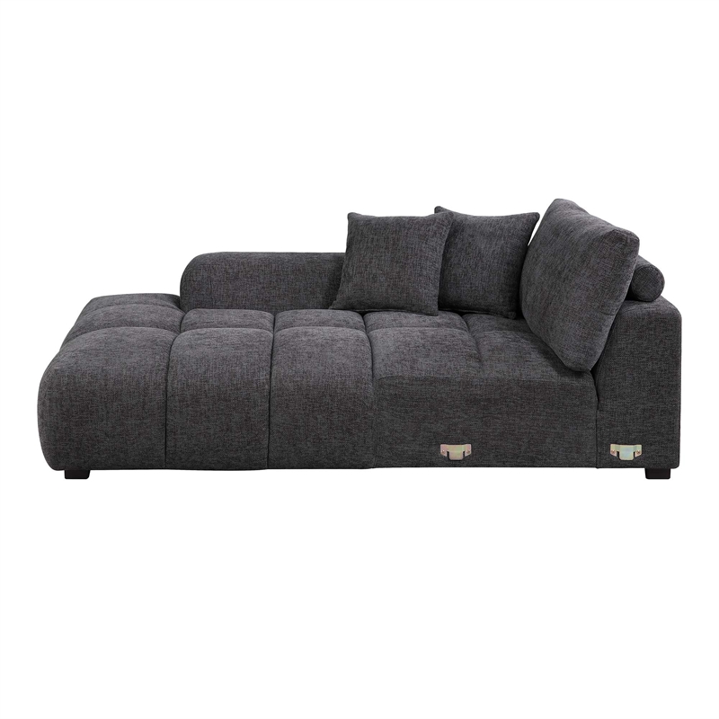 ACME Chosen Linen Fabric Upholstered Sectional Sofa with 3 Pillows in Gray