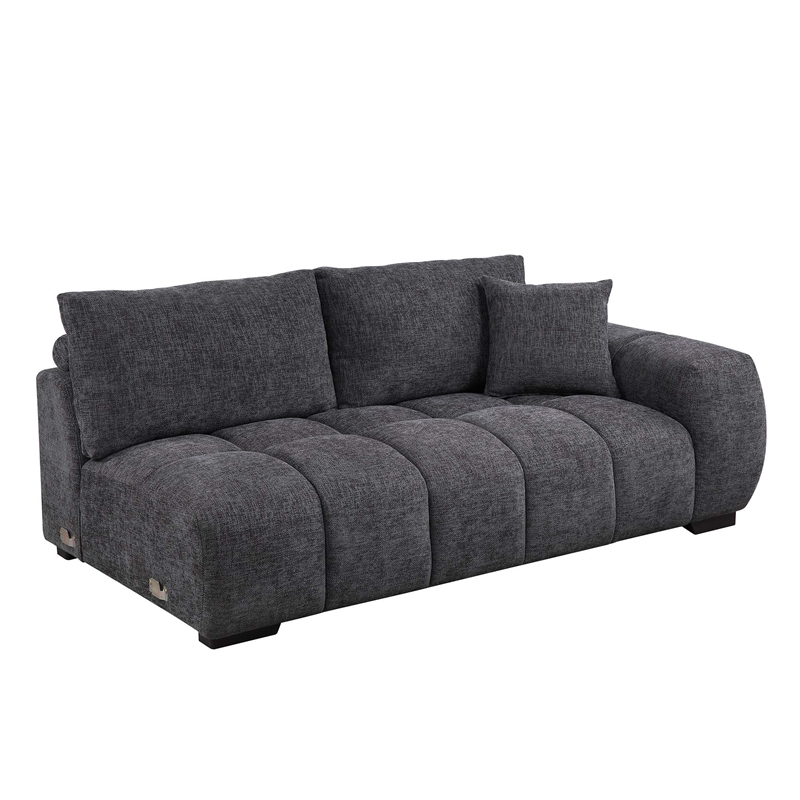 ACME Chosen Linen Fabric Upholstered Sectional Sofa with 3 Pillows in Gray