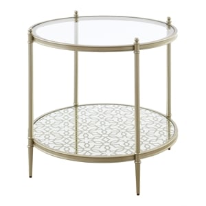 ACME Zaba Metal and Tempered Glass Round End Table in Silver and Clear