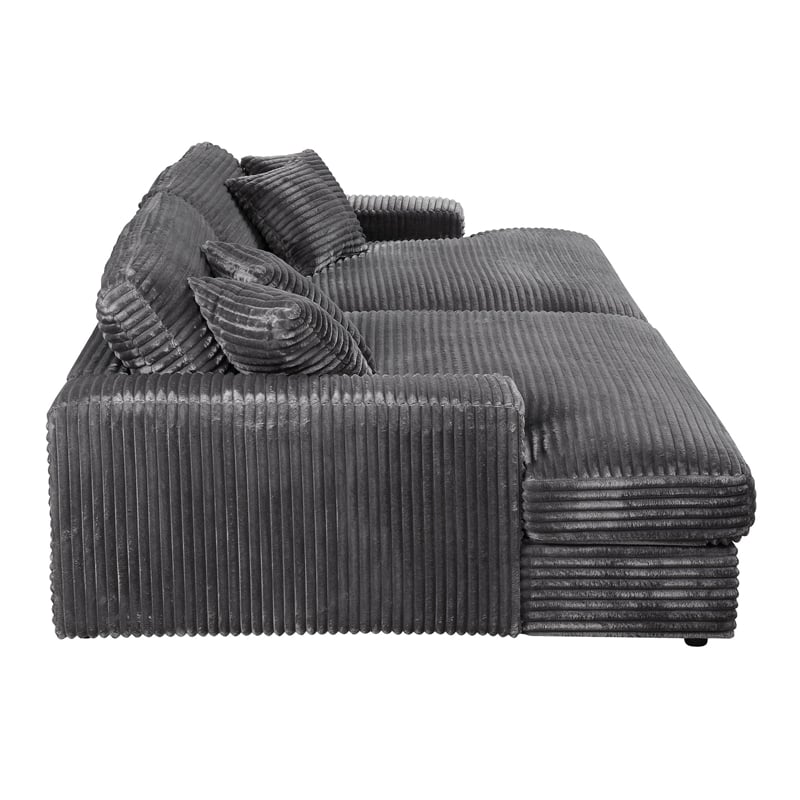 ACME Hilde Velvet Upholstered Sectional Sofa with 4 Pillows in Gray