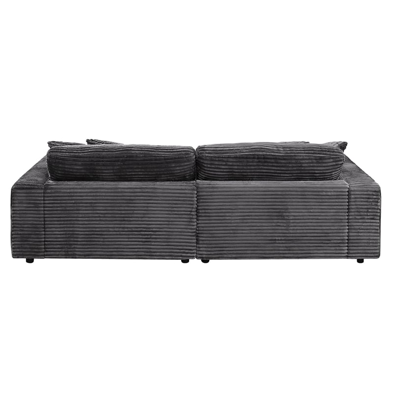 ACME Hilde Velvet Upholstered Sectional Sofa with 4 Pillows in Gray
