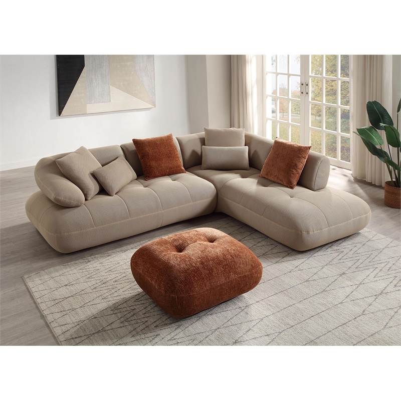 ACME Carrick Sandwich Mesh Fabric Upholstered Ottoman in Brown