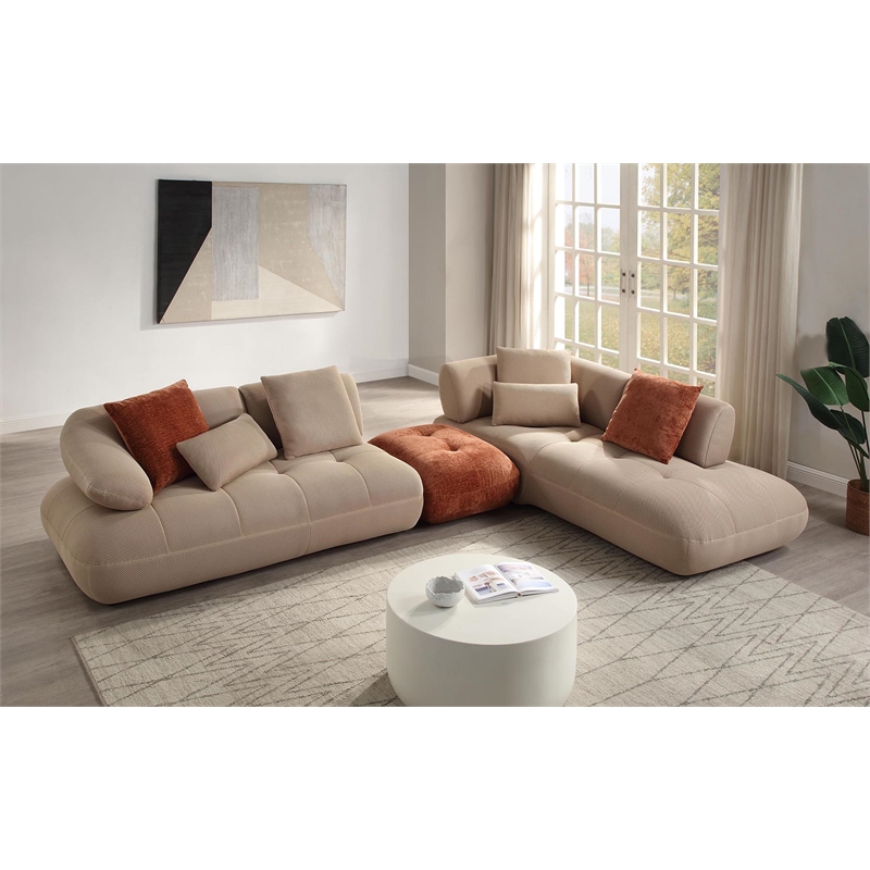 ACME Carrick Sandwich Mesh Fabric Upholstered Ottoman in Brown