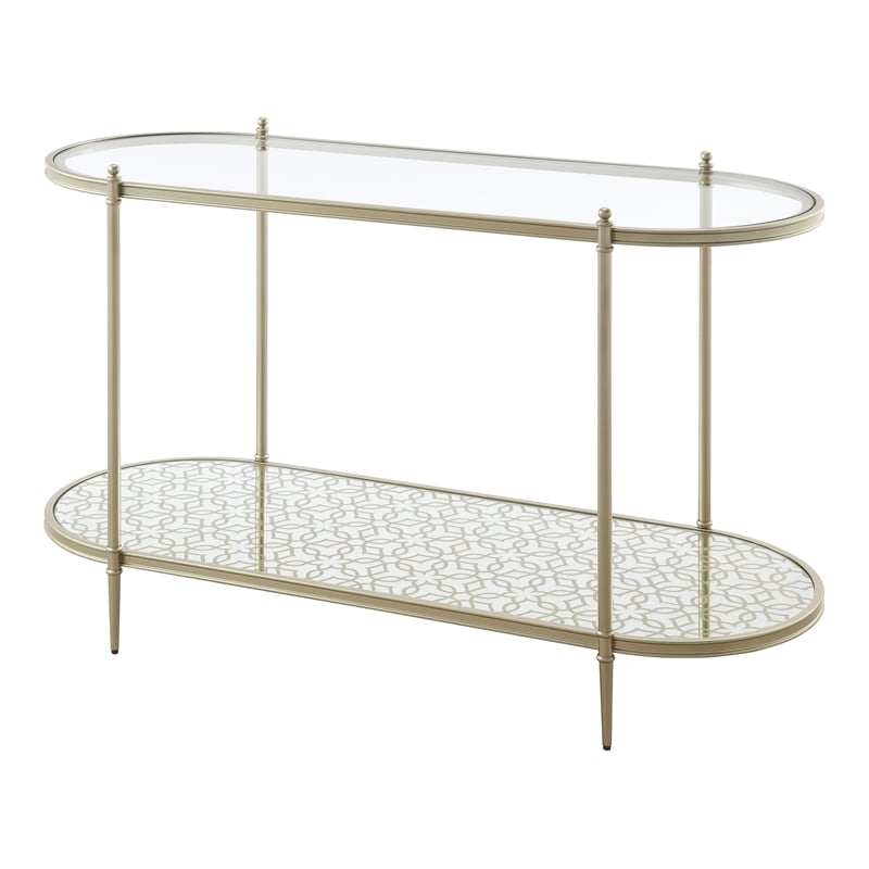 ACME Zaba Metal and Tempered Glass Oval Sofa Table in Silver and Clear