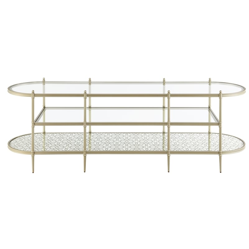ACME Zaba Metal and Tempered Glass Oval TV Stand in Silver and Clear