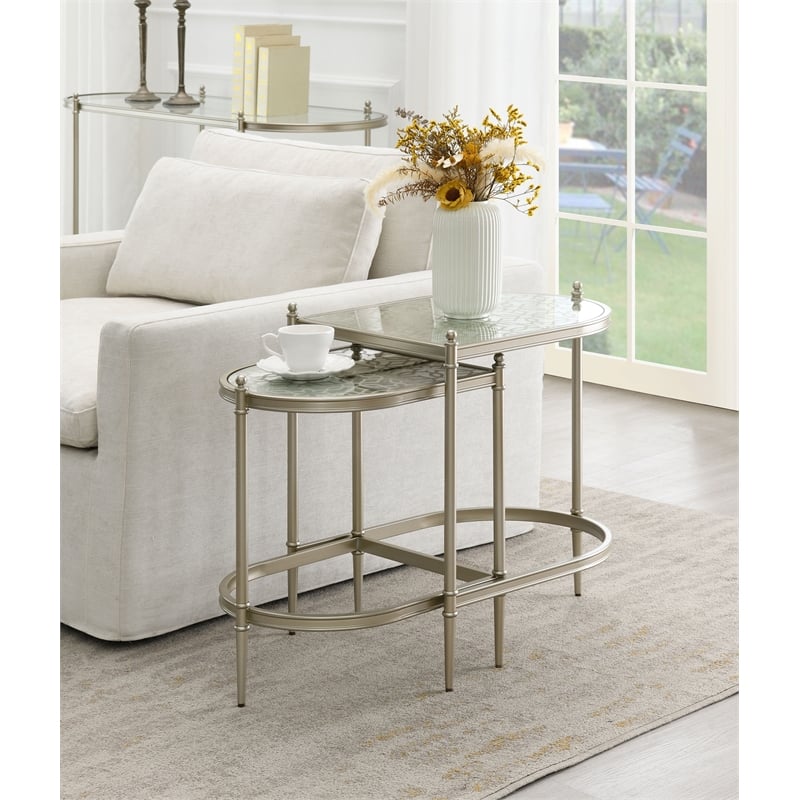 ACME Zaba Metal and Tempered Glass Nesting Table Set in Silver and Clear