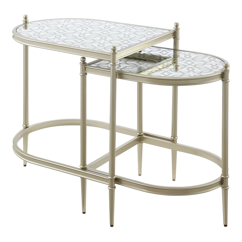 ACME Zaba Metal and Tempered Glass Nesting Table Set in Silver and Clear