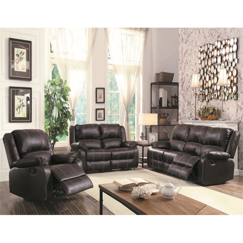 ACME Zuriel Contemporary PU Faux Leather Upholstered Motion Loveseat in Brown