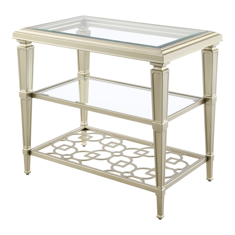 ACME Zaba Metal and Tempered Glass Rectangular End Table in Silver and Clear