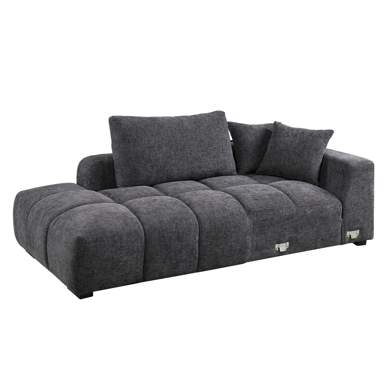 ACME Chloris Linen Fabric Upholstered Sectional Sofa with Pillows in Gray