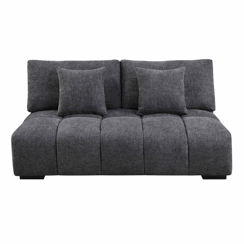 ACME Chloris Linen Fabric Upholstered Sectional Sofa with Pillows in Gray