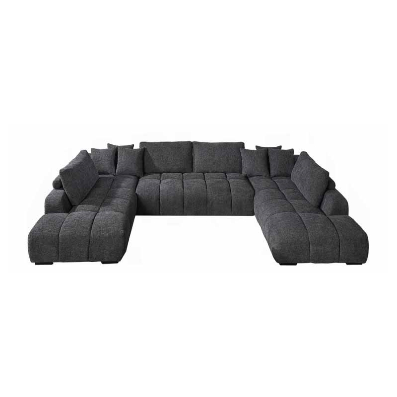 ACME Chloris Linen Fabric Upholstered Sectional Sofa with Pillows in Gray