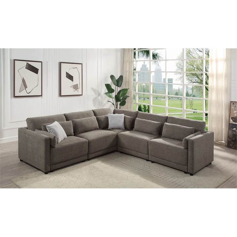 ACME Rylie Contemporary Fabric Upholstered Left Facing Armrest Chair in Gray