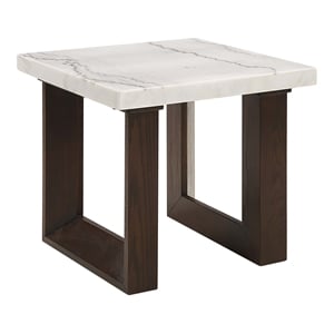 ACME Edwyn Marble and Wood Square End Table in White and Brown