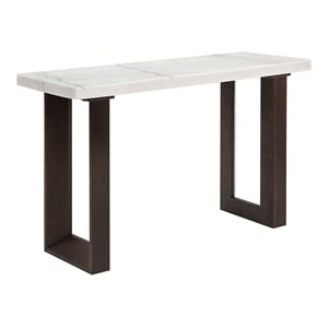 ACME Edwyn Marble and Wood Rectangular Sofa Table in White and Brown