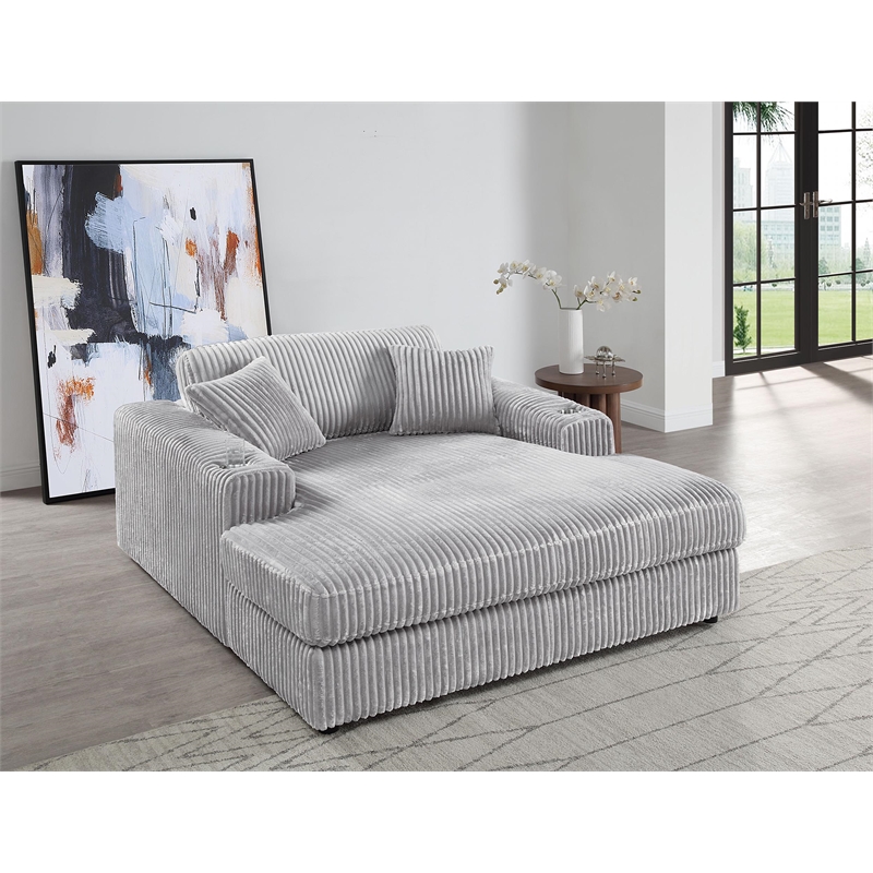 ACME Hilde Velvet Upholstered Chaise with 2 Pillows in Beige