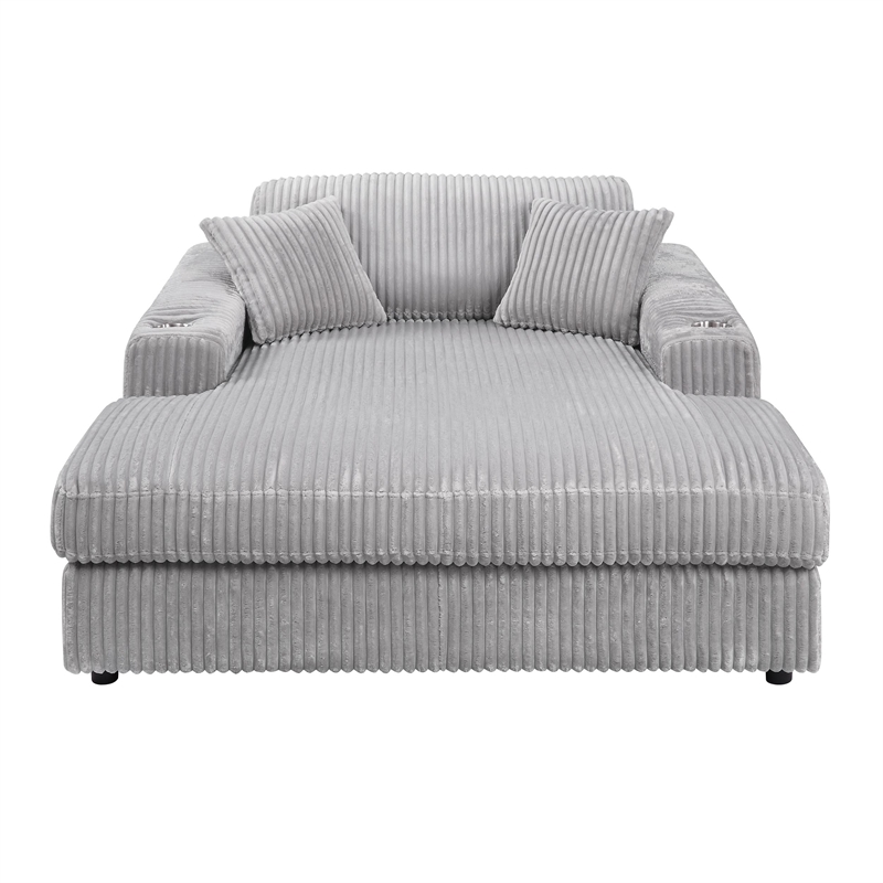 ACME Hilde Velvet Upholstered Chaise with 2 Pillows in Beige