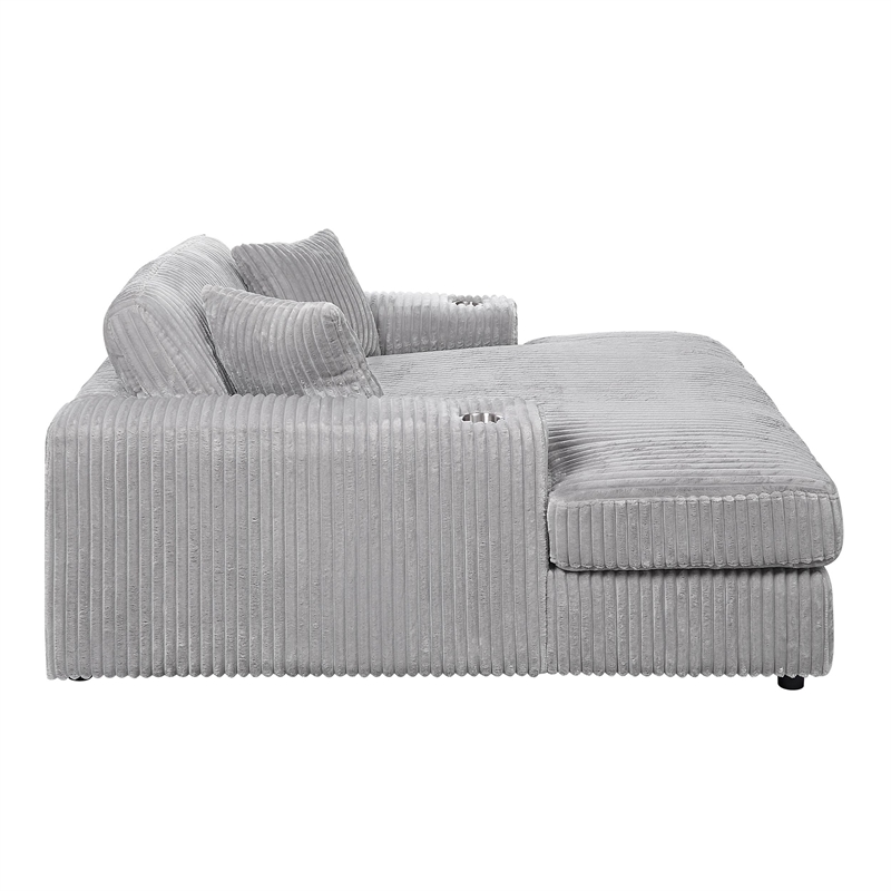 ACME Hilde Velvet Upholstered Chaise with 2 Pillows in Beige