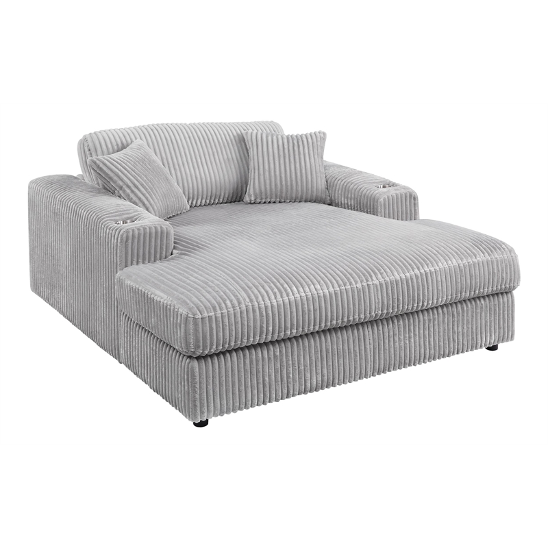ACME Hilde Velvet Upholstered Chaise with 2 Pillows in Beige