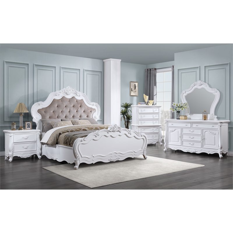 ACME Latisha Wood Rectangular Mirror with Scroll Carving Details in White