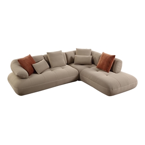 ACME Carrick Mesh Fabric Upholstered Sectional Sofa with 6 Pillows in Beige