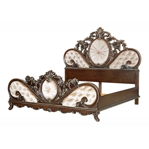 ACME Devany Wood & Fabric Upholstered Eastern King Bed in Cream and Cherry